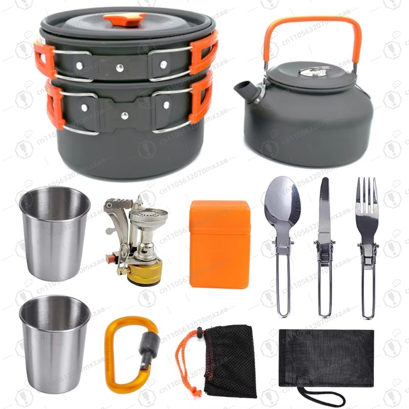 Camping Cooking Kitchen Set - Outdoor aluminum cookware 10-piece set: folding