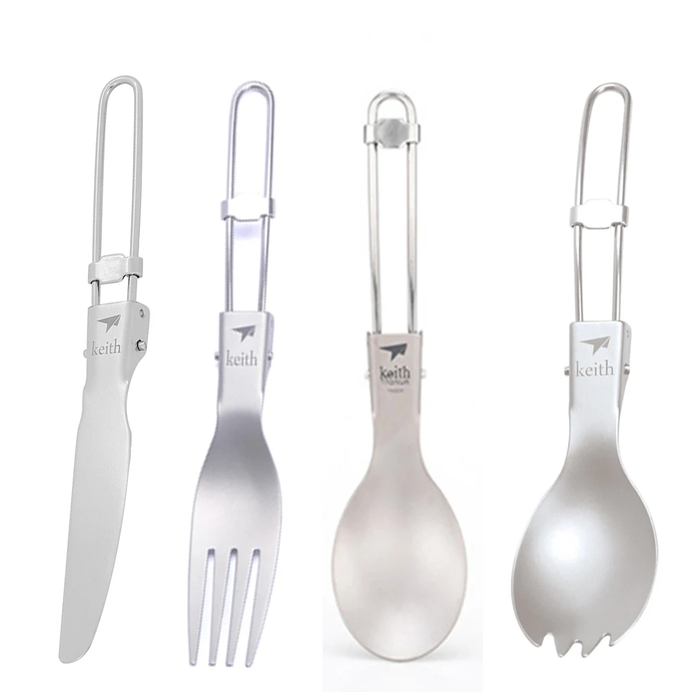 Camping Cooking And Cutlery Set - Keith Outdoor Titanium Folding Spoon Spork