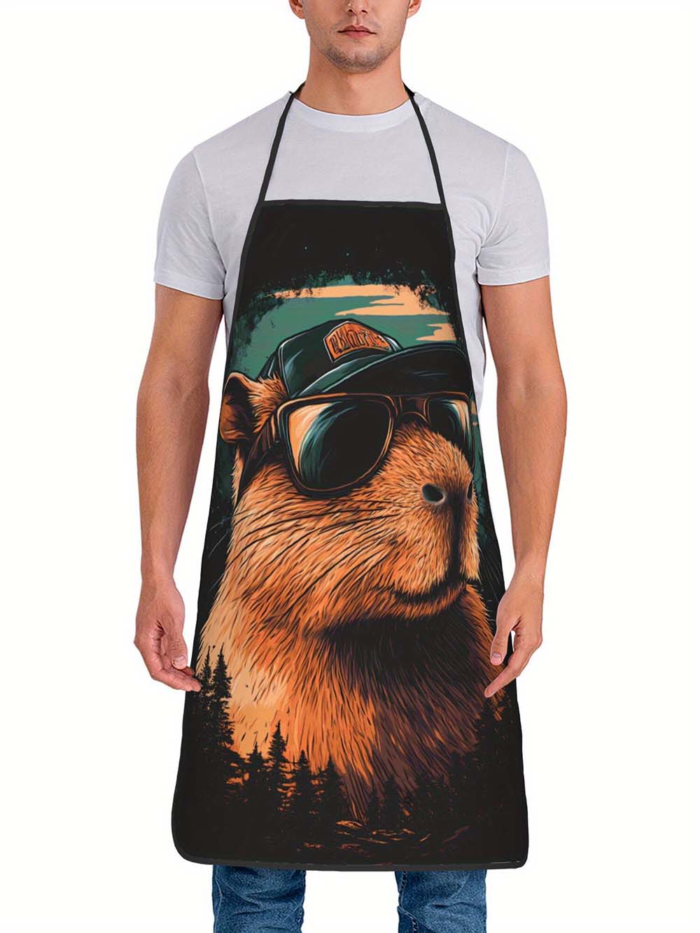 1pc  Cool Capybara Grilling Ap - Camping Cooking In Forest review and price
