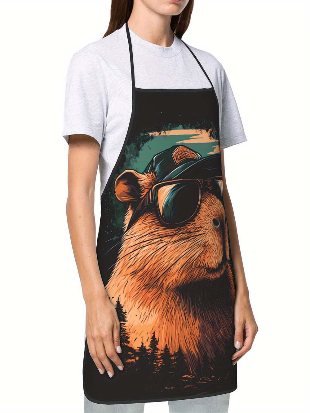 1pc  Cool Capybara Grilling Ap - Camping Cooking In Forest review and price