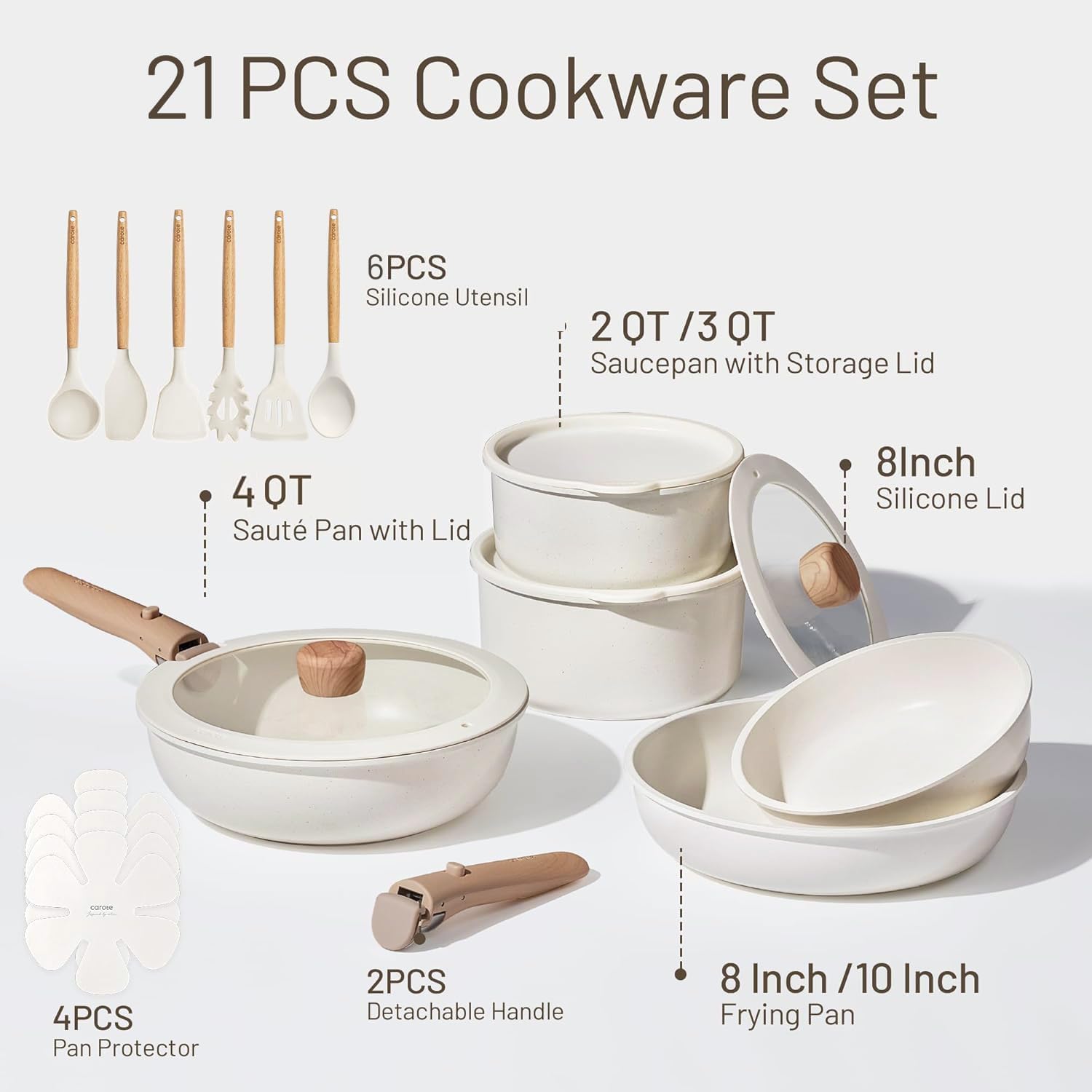 21Pcs Cookware Set Nonstick Po - Camping Cooking Set Detachable Handle review and price